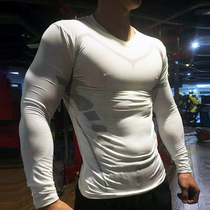 Tights mens autumn and winter sports long-sleeved T-shirt quick-drying breathable elastic basketball running training top V-neck fitness suit