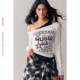 BeerBro retro sound sweet mix spring lyocell fake two-piece long-sleeved off-shoulder splicing T-shirt