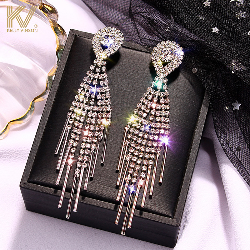 Full drill earrings 2022 The new long version of the stream Supure silver earbuke with a high sense of superior round face and a thin ear trim