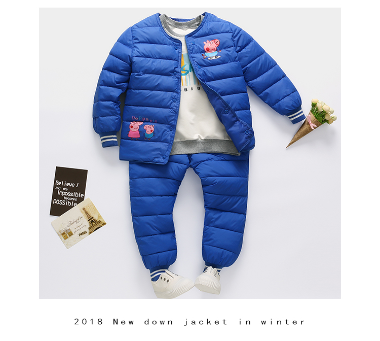 Bộ đồ cotton cho bé xuống 2-7 tuổi bé trai và bé gái áo khoác cotton dày ấm 3-4-5-6 Bộ đồ cotton hai mảnh cho bé quần áo cho bé gái