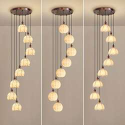 New Vintage-Style Staircase Chandelier for Villa Duplex Stairwell, High-Ceiling Large Chandelier, Retro Classic Fabric Chandelier