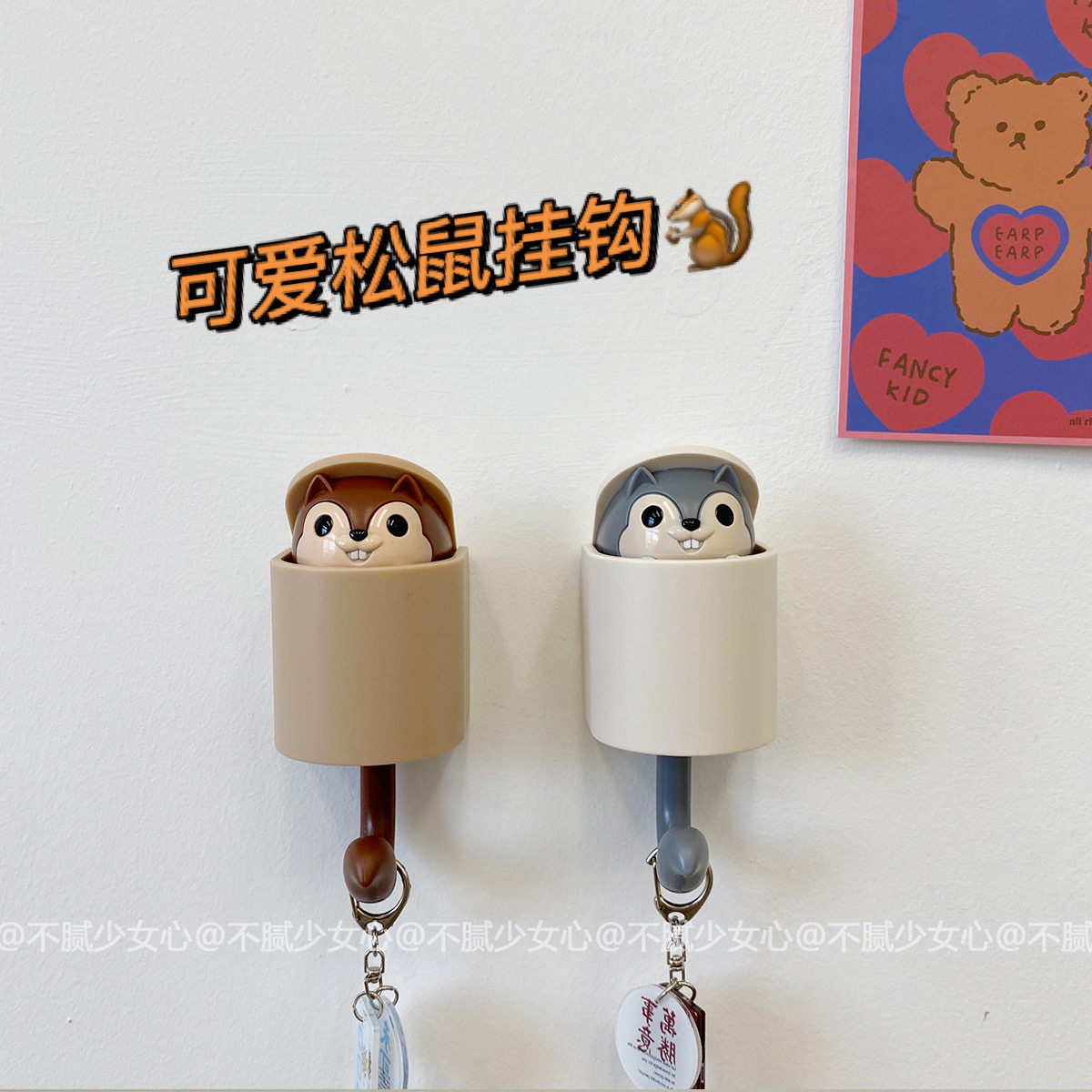 ins creative little squirrels hooks girl hearts cute headboard wall hooks cartoon powerful adhesive glued hook