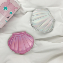 ins with retro colorful laser mermaid girl heart shell double-sided mirror portable small mirror makeup