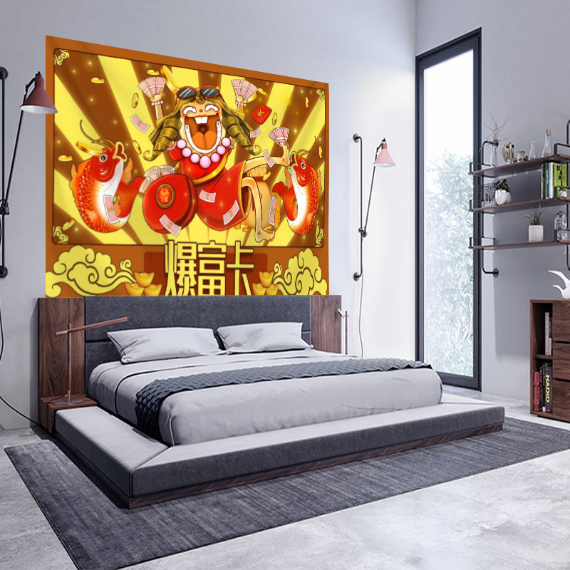 Net video nhỏ màu đỏ sống nền vải lợn năm phong phú giàu vải trang trí ukiyoe vẽ tấm thảm để bản đồ tùy chỉnh - Tapestry thảm treo tường 2m