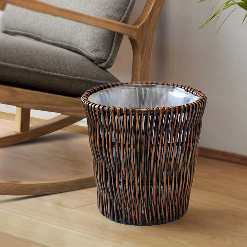 Rattan trash can household living room creative cute bedroom kitchen garbage storage basket powder room trash can large