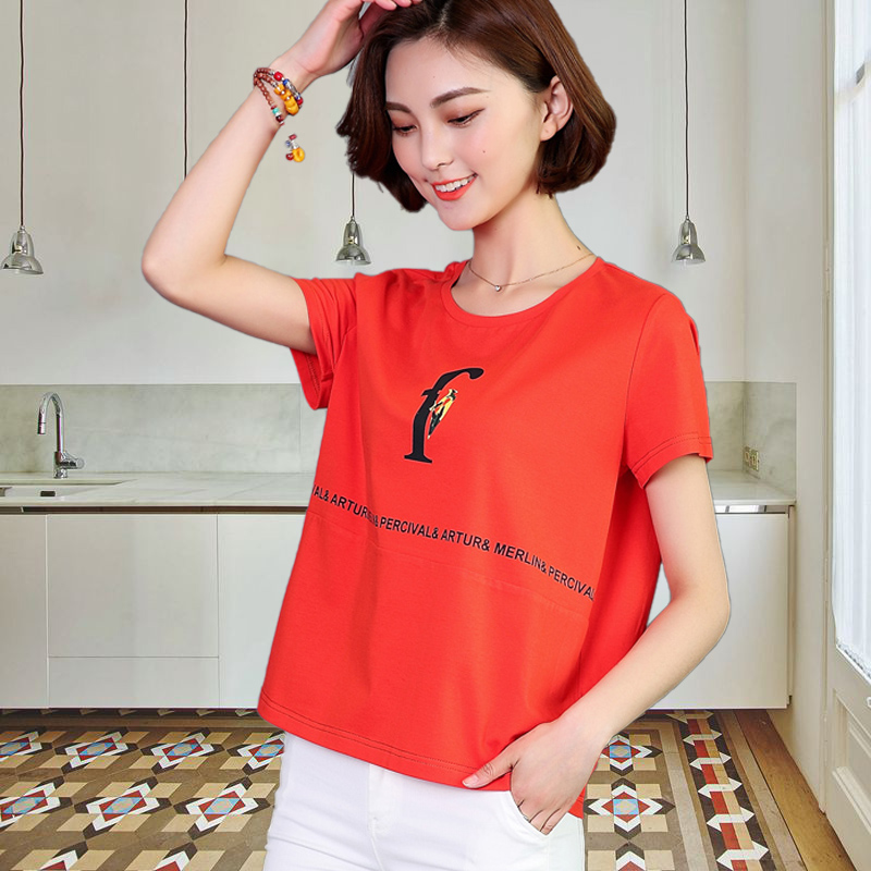 Cộng thêm phân bón XL mùa hè cho phụ nữ áo thun ngắn tay mới cho nữ trung niên thả lỏng áo sơ mi cotton - Áo phông áo thun nữ hàn quốc