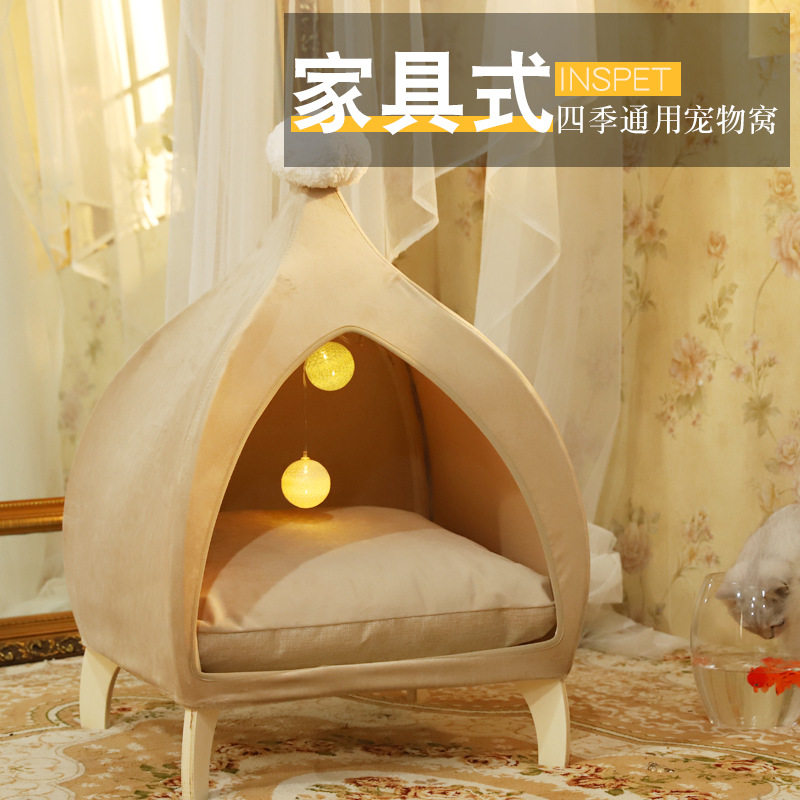 Pet Nest Summer New Cat Tent Wooden Nest Four Seasons Removable Wash Net Red Dog Nest Cat Bed Cat Nest Bed