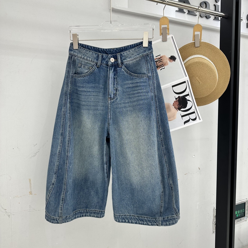 European Style 26 Summer New Model 2656 Mid-High Waist Slimming Loose-Fitting Denim Capri Pants
