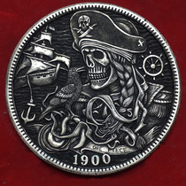 ONE PLECE The Pirate of Caribbean Silver Necklace for Pirates of Caribbean Skull Treasure Coin Retro Art Punk Penky