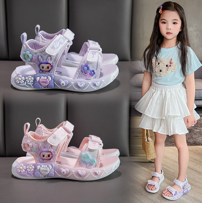 Labubu Girls' Sandals 2026 Summer New Fashion Stylish Beach Shoes Soft Sole Non-Slip Versatile Children's Sandals