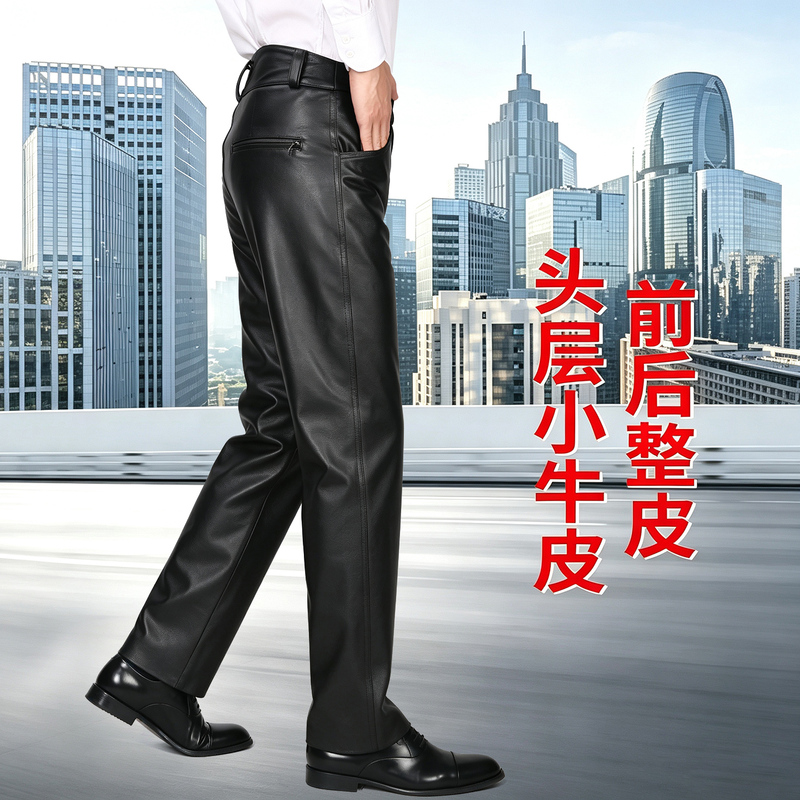 First-Layer Cowhide High-Waisted Loose-Fitting Genuine Leather Pants with Fleece Lining, Thickened, Windproof, Rainproof, Suitable for Driving, Winter Warm Biker Leather Pants First-Layer Cowhide High-Waisted Loose-Fitting Genuine Leather Pants with Fleece Lining, Thickened, Windproof, Rainproof, Suitable for Driving, Winter Warm Biker Leather Pants