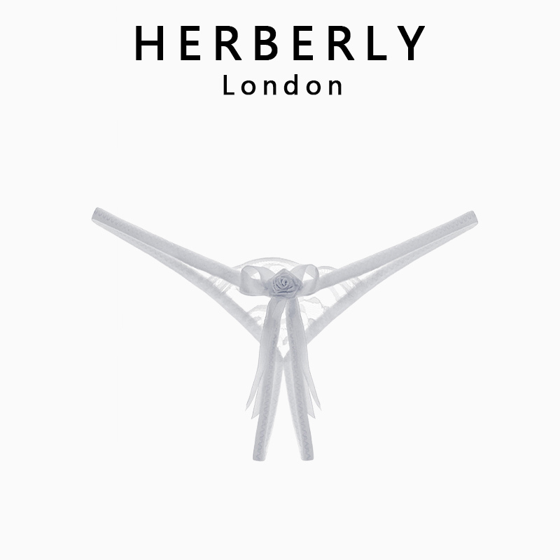 British Herberly Lace Thong Women's Open-Crotch Transparent Seductive Sexy Bow Low-Waist Cut Out Panties