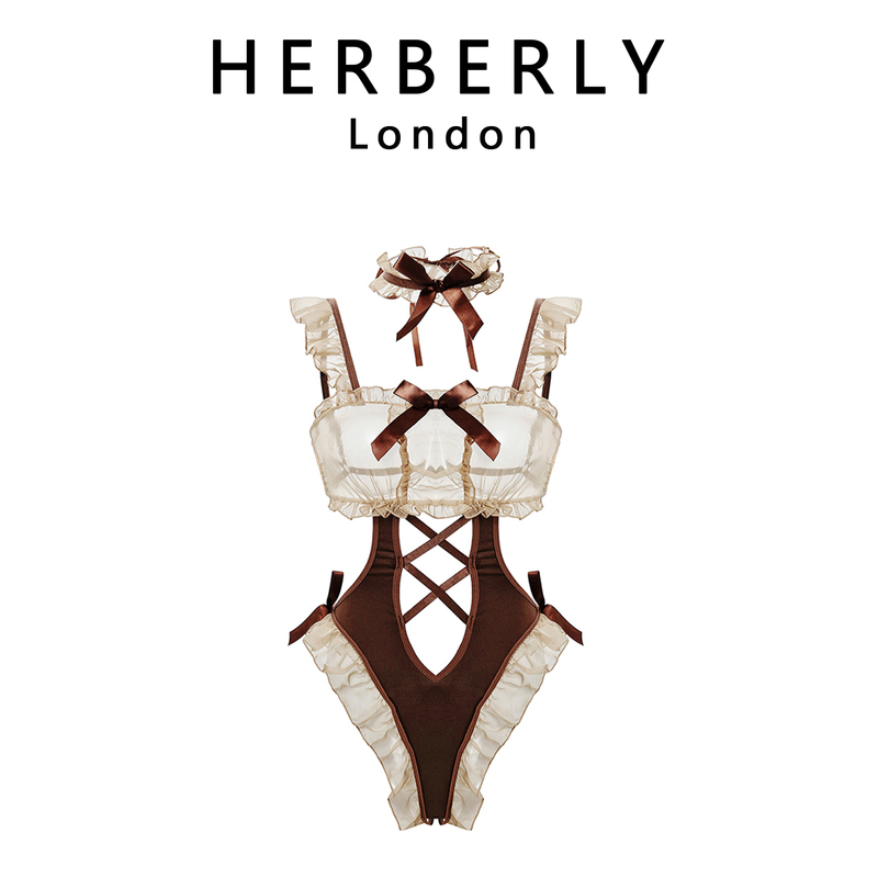 British Herberly Playful Biscuit Bunny Brown Bow Next-Door Sweet Princess Style Sexy Bra Set