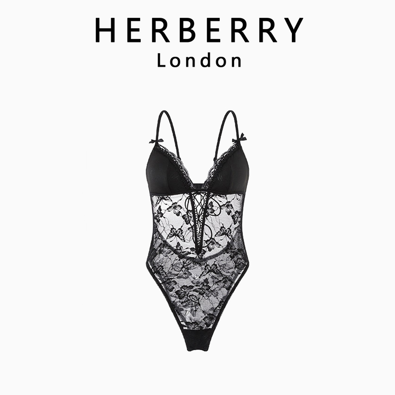 Uk Herberry Pure Desire Style Hollow-Out Backless V-Neck Slim-Fit Sexy Lace Camisole Bodysuit for Women