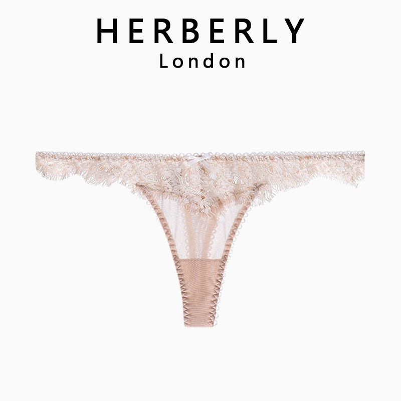 British Herberly Tulle Sexy Eyelashes Lace Pure Cotton T-Pants Women's Butt Lift Breathable Low-Waisted Thong