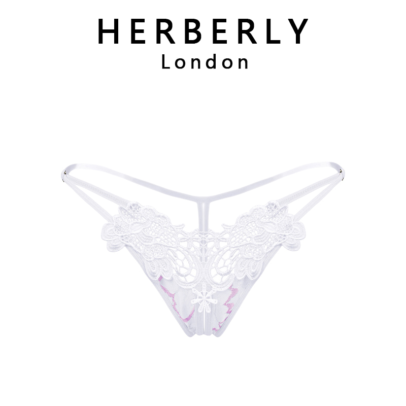 British Herberly Sexy and Luxurious Butt-Enhancing Side-Opening T-Pants, Tempting Hollow-Out Embroidered Low-Waist Crotchless Thong