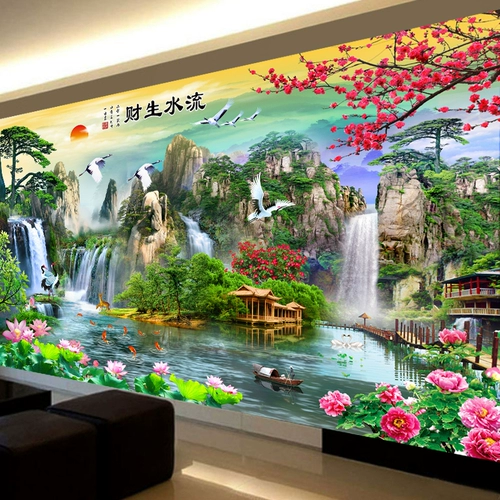 2025 Новая алмазная картина, полная бриллиантов, пейзажная живопись для гостиной, точечная Алмазная вышивка крестиком, текущая вода, приносит богатство, 5D шоу из кирпича и камня