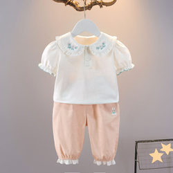 1-4-5 Year Old Girls' Summer Outfit Set, Baby Short-Sleeve T-Shirt, Summer Children's Clothing Top, Infant Clothes, Korean Style, Cute