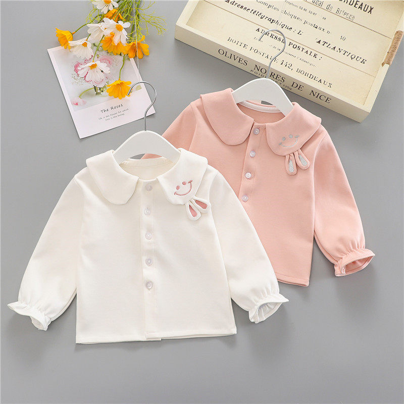 Children's Shirt Girls White Base Shirt Children's Spring Children's Clothing Girls T-shirt Long Sleeve Baby Cardigan Cotton t-shirt