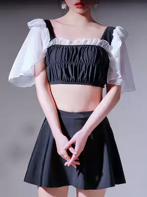 Korean version 2021 new women's two-piece swimsuit women's skirt style thin boxer conservative hot spring short sleeve swimsuit