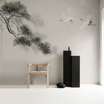 Modern TV Background wallpaper Chinese Mood Fairy Crane 8d Wallpaper Living-room Sofa Wall Fabric room Room Tea Room Fresco