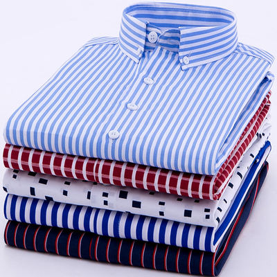 Summer thin striped shirts, men's long-sleeved, middle-aged loose, large-sized, no-iron business casual, floral print shirts are in vogue