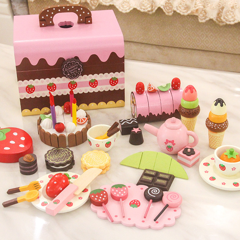 New children's home emulated wooden cut cake girl toy baby 2-3-6 year old girl birthday present-Taobao