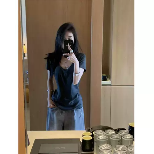 Сексуальная хлопковая короткая приталенная футболка с коротким рукавом, в американском стиле