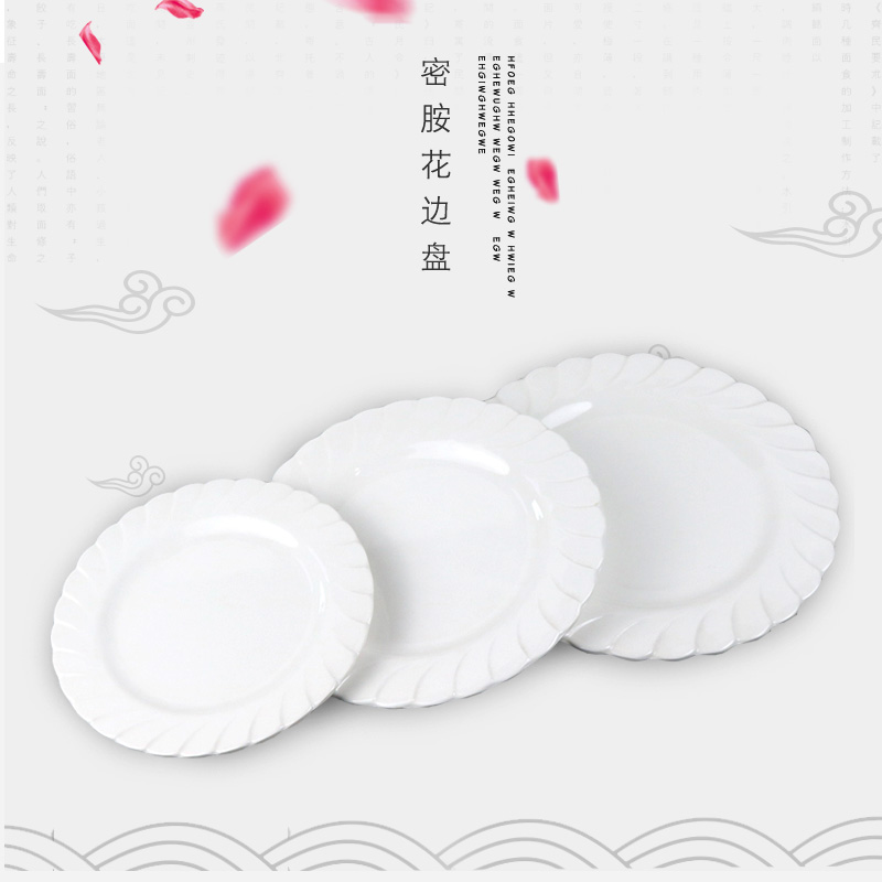 Imitation ceramic melamine floral side dishes Plastic round flat pan shallow tray Hotel Dining Room Fried Dishes