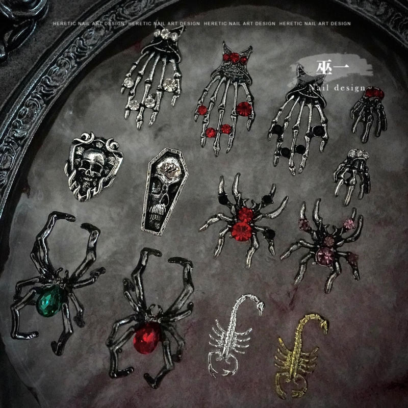 Wuyi Nail Gothic Dark Style Halloween Niche Heart Devil Wings Spider Nail Art Decorations