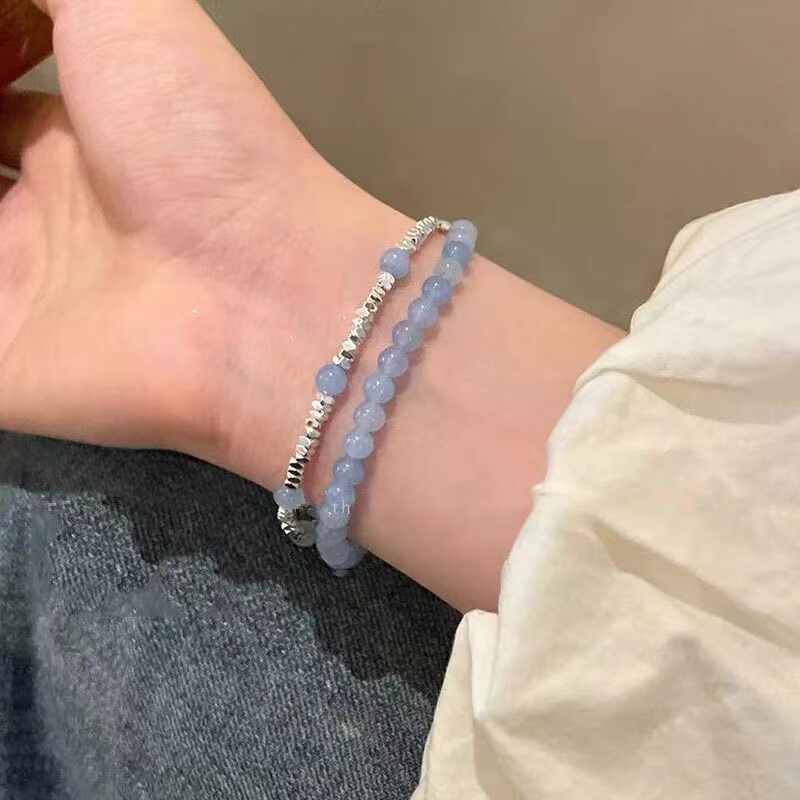 Blue Broken Silver Bracelet for Women ins Niche New Style High-Value Exquisite Jewelry Simple Friendship Bracelet Couple Gift Blue Broken Silver Bracelet for Women ins Niche New Style High-Value Exquisite Jewelry Simple Friendship Bracelet Couple Gift