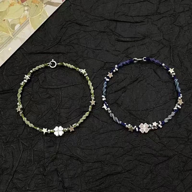 Star Four-Leaf Clover Woven Finished Bracelet, Handmade, Niche, Exquisite, Light Luxury, Good Luck, Best Friend Bracelet, Student Party Gift