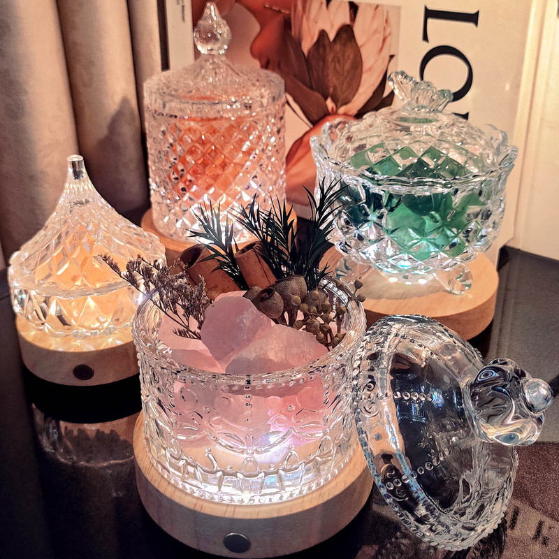Natural Crystal Stone Aromatherapy Flameless Long-Lasting Fragrance Glass Crown Diffuser Crystal Stone Container Desktop Ornament Night Light