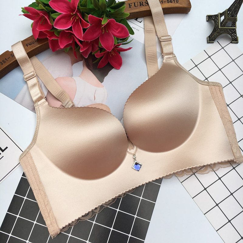 Phụ nữ đồ lót gợi cảm bóng loáng tụ tập trên áo ngực bảo vệ mà không có viền ren bên đẹp áo ngực dày mùa thu đông - Áo ngực không dây áo bra