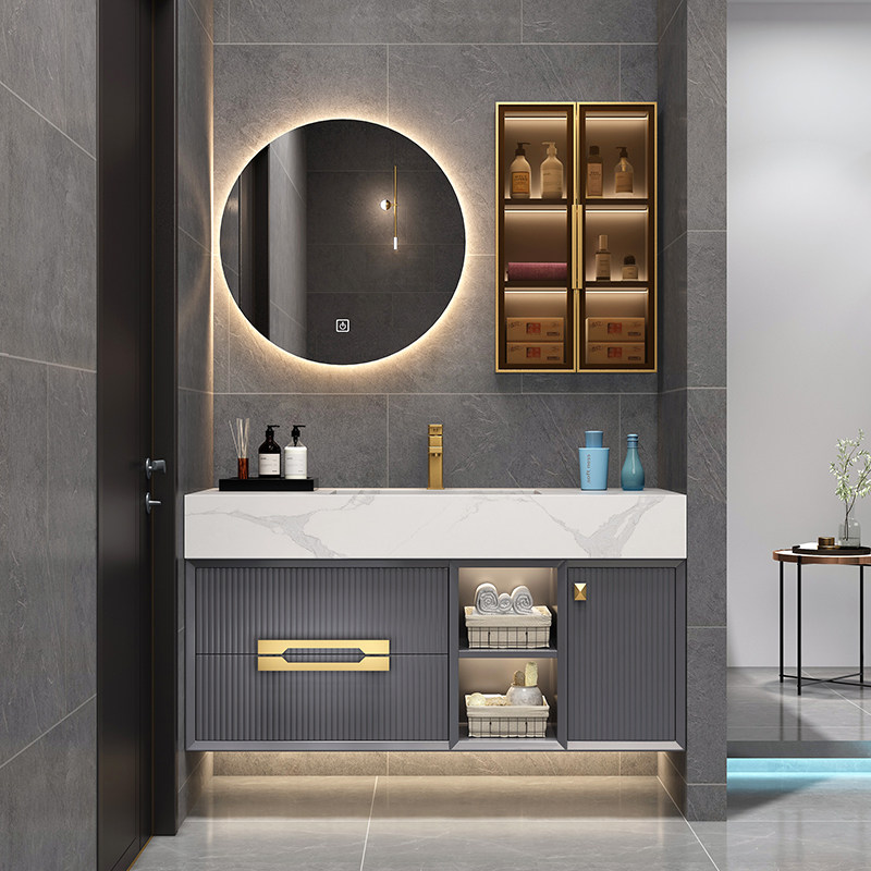 Oak rock board integrated bathroom cabinet combination dressing room light luxury wash basin face wash sink smart mirror cabinet