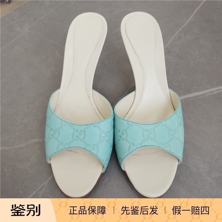 【Minor Blemishes Special Price in Stock】Gucci/Gucci Women's High-Heeled Sandals with Double g Full Logo Fish Mouth Shoes