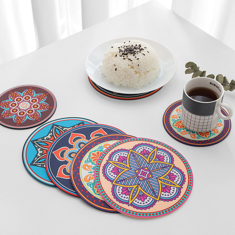 Famous ethnic style dining table heat insulation mat Household dish mat Pot mat coaster Silicone oil-proof heat-resistant high temperature anti-scalding mat