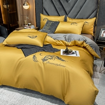 Nordic style four-piece set of pure cotton sheets embroidered simple cotton bed solid color twill supplies quilt cover bed sheet type