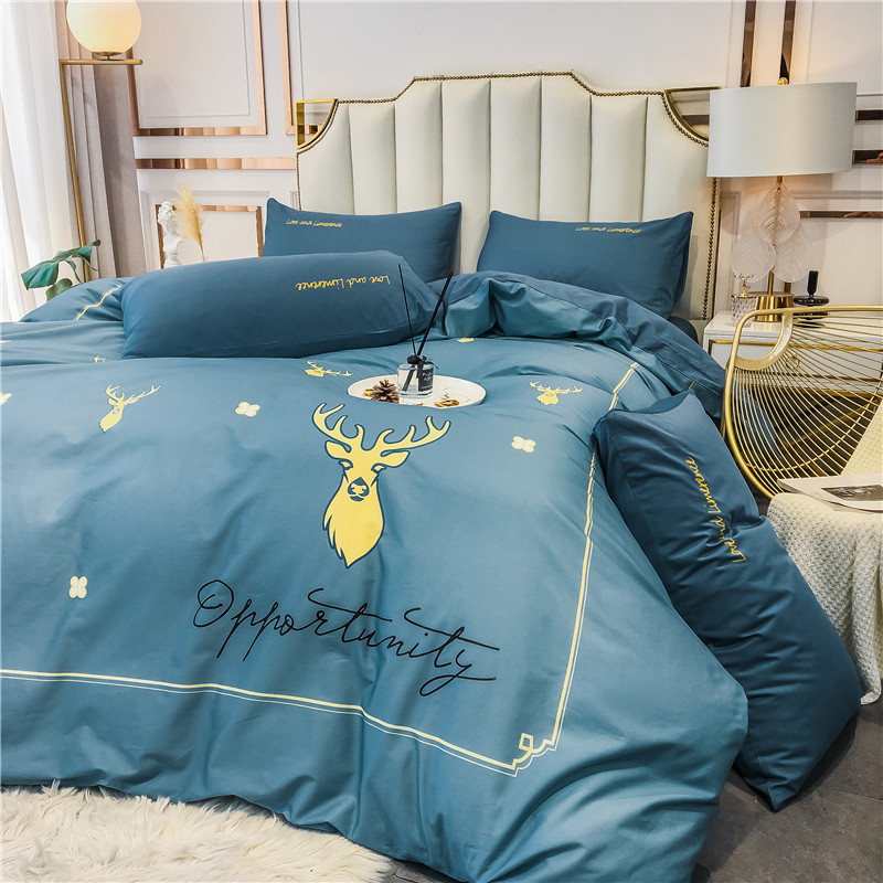 Eurostyle four pieces 100 whole cotton pure cotton linen bed Ogasawara light lavish Nordic ins wind bed with supplies autumn and winter brief