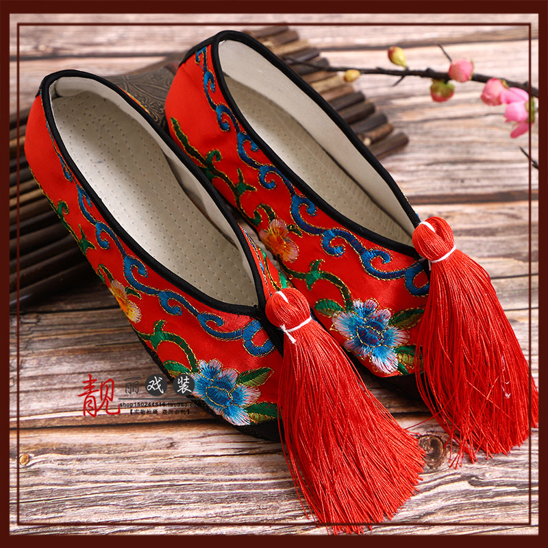 Drama Opera Embroidered Shoes Color Shoes Peking Opera Classical Dance Performance shoes Tsing Yi Flowers Denier Flat Color Shoes
