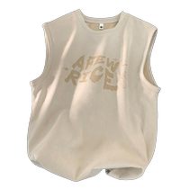 Suede vest boys summer thin American retro youth loose large size casual sleeveless t-shirt