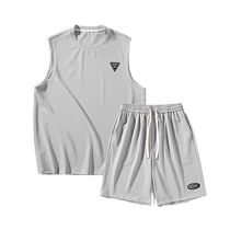 Costume de sport dété pour hommes T-shirt sans manches en soie glacée tendance ample séchage rapide short de basket-ball décontracté assorti