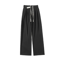 Black ice silk trousers for men summer loose straight large size high-end suit trousers trendy brand drape casual trousers