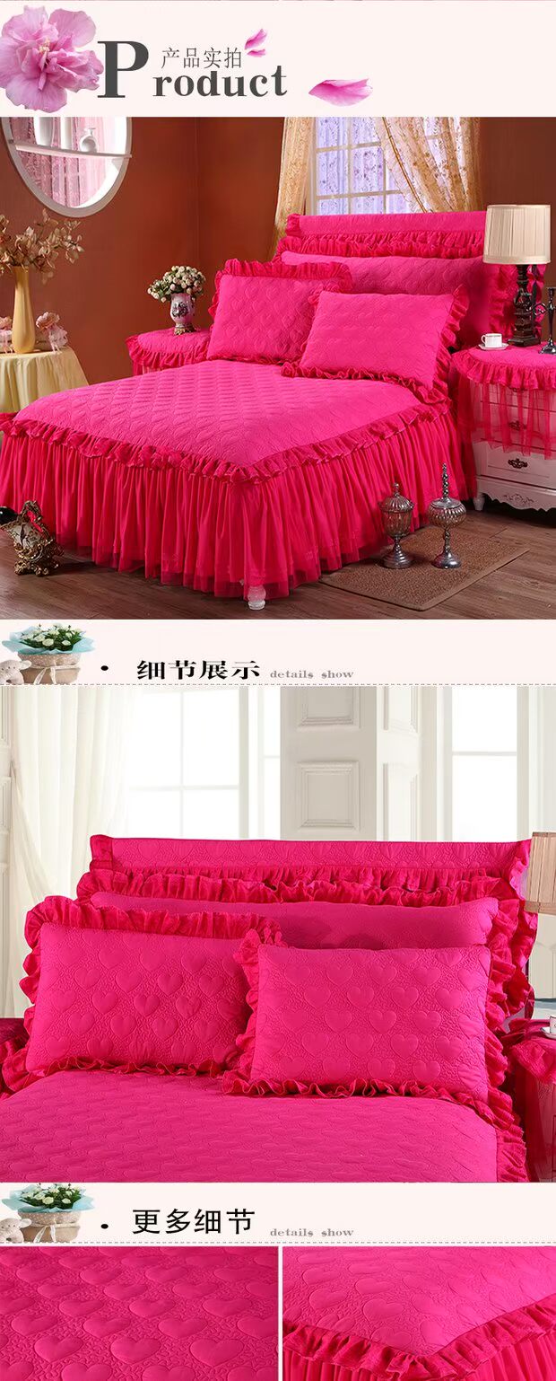 Phiên bản tiếng Hàn của chiếc chăn bông thêu giường dày lên giường bọc ren chà nhám giường đặt gối 1.5 1.8 2.0 mét giường - Váy Petti ga giường viền ren
