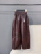 2025 New Casual Genuine Leather Pants Women's Premium Oil Waxed Sheepskin Scimitar Pants Casual High Waisted Wide Version Harem Pants