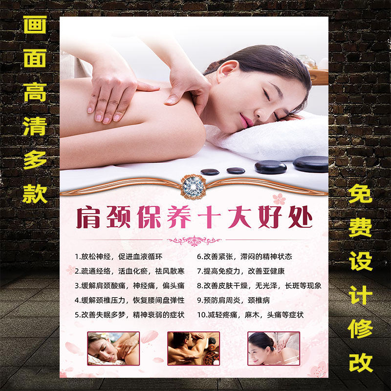 Shoulder and neck maintenance picture poster traditional Chinese medicine back maintenance benefits health museum decorative painting shoulder and neck conditioning picture hanging painting