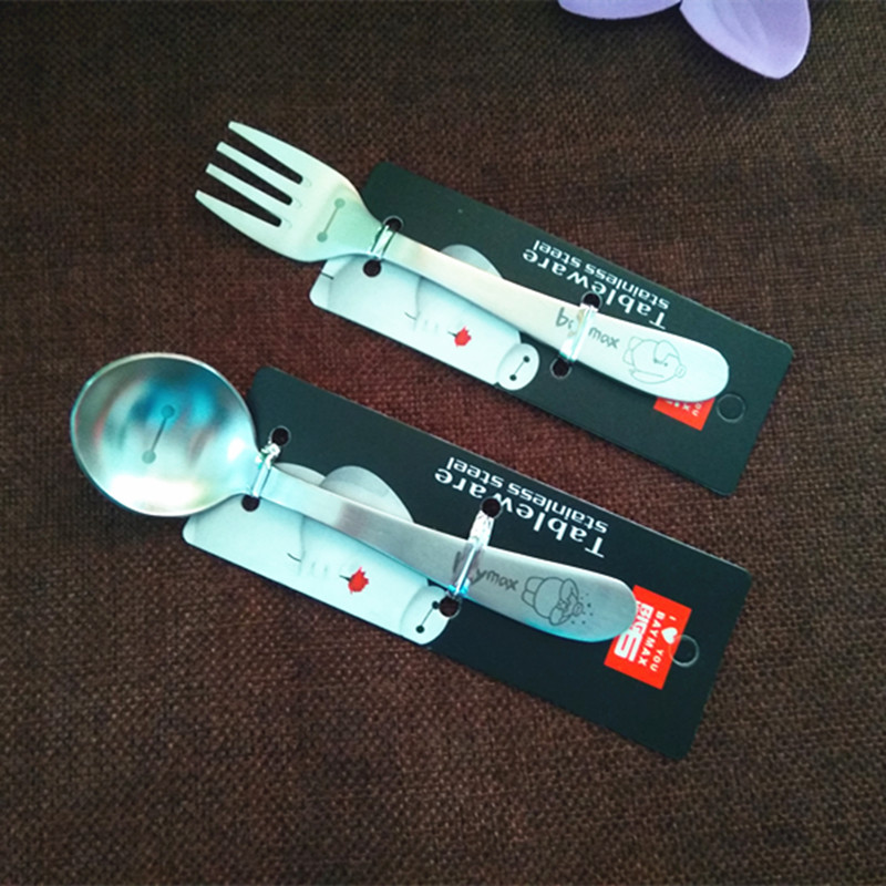 Export single 304 stainless steel baby non-staple food spoon fork training eating fork tableware creative cute children spoon
