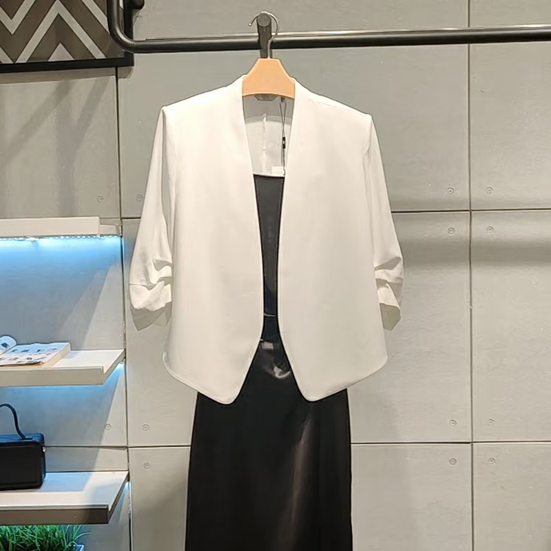 Same Style as in the Mall, 2025 Summer New Commuter Short Mid-Sleeve White Blazer for Women 5F4110791