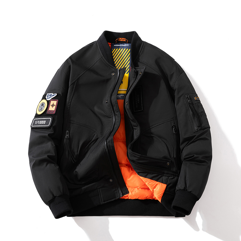American-Style Workwear Label White Duck down Bomber Jacket, down Jacket for Men and Women, Winter Thickened Baseball Jacket, Couple's Coat