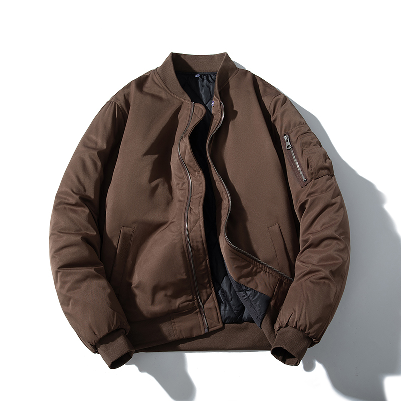 Spring, Autumn and Winter Thickened Bomber Jacket for Men and Couples, American Retro Ma-1 Baseball Cotton Jacket, Maillard Brown Coat